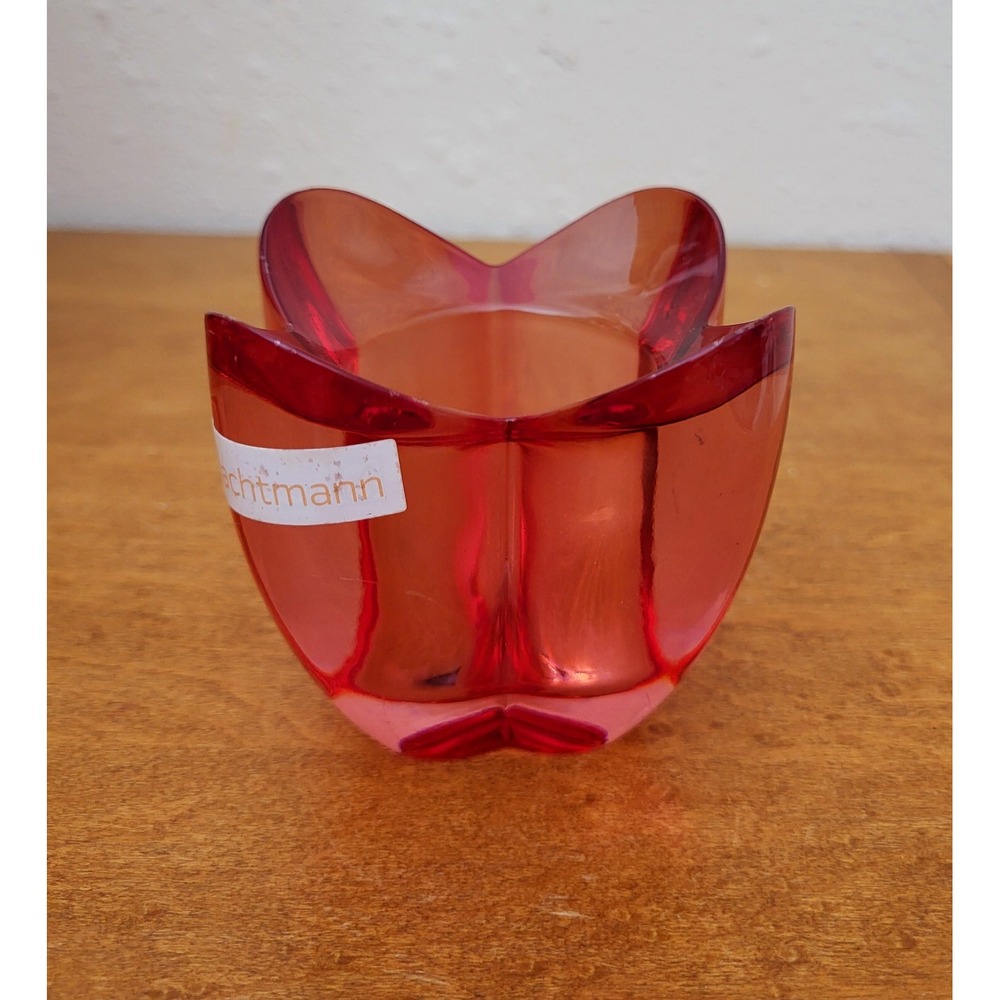Vintage Nachtmann Lead Crystal Cranberry Red Glass Candle‎ Holder Tulip Flower
